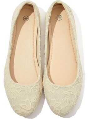 Womens Beige Round Toe Ballet Flats Dressy Slip On Shoes for Work Wedding Shoes